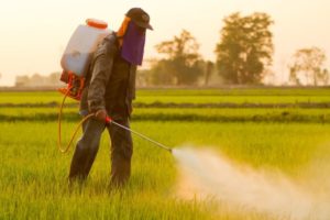 Amish Don't eat GMO - Farmer spraying roundup herbicide